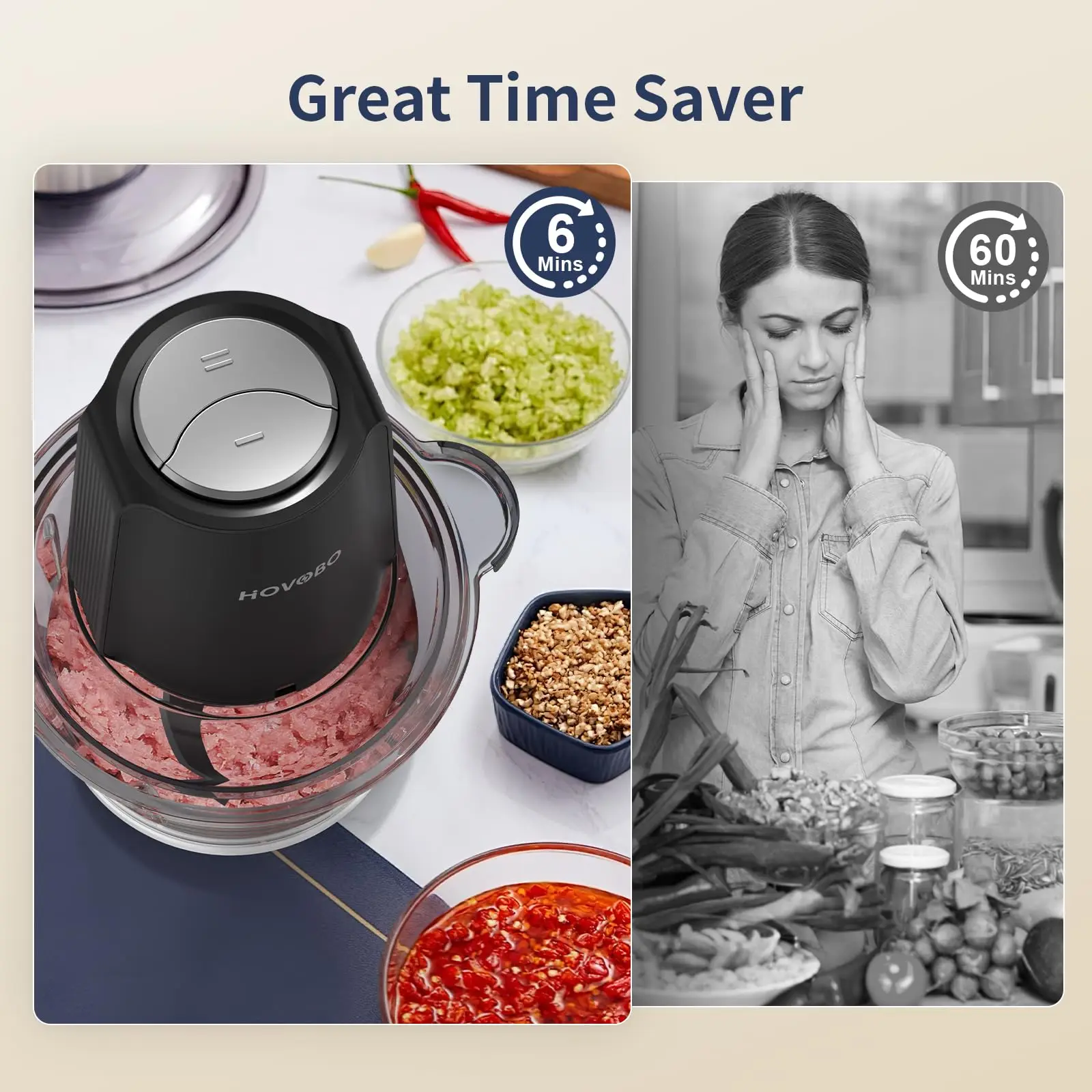 Food Processor Electric Meat Grinder 500W Food Chopper 2 Speed for Vegetable Kitchen Cutter Medium Super Chopping Grinding 6