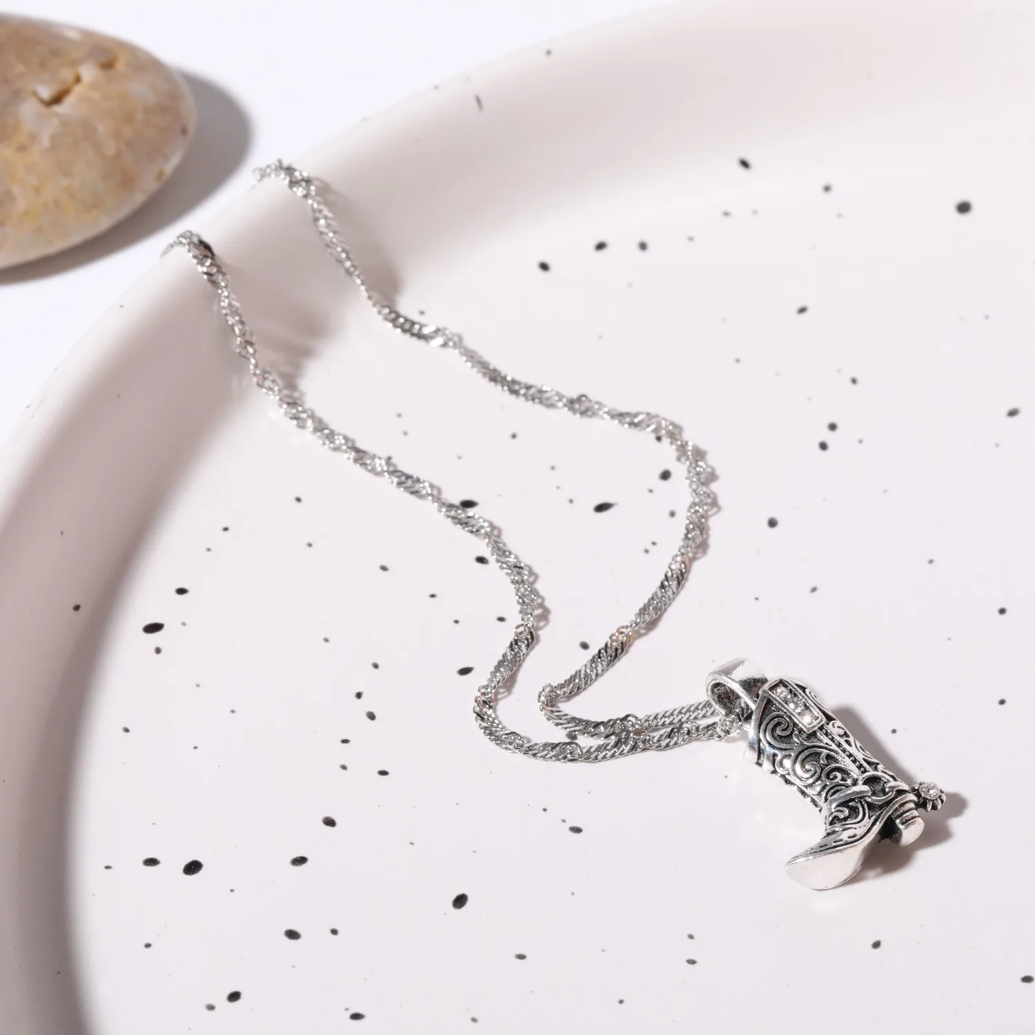 Hiphop Retro Western Cowboy Boots Stainless Steel Necklace Link Chain Geometric Collar Necklaces for Cowgirl Cool Jewelry Gifts