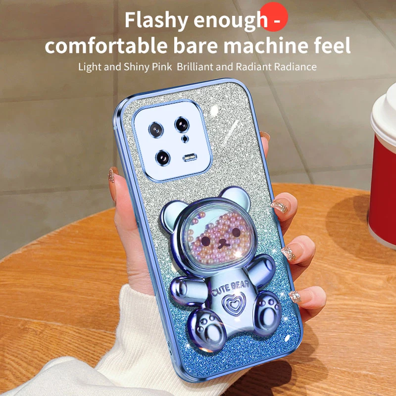 Coque de téléphone à paillettes pour Xiaomi Mi 13 Lite Pro, Mi 13, 14 Pro Lite, 13Lite, 14Pro, 13Pro, Mi 11, 12, motif ours Quicksand_voghion.com