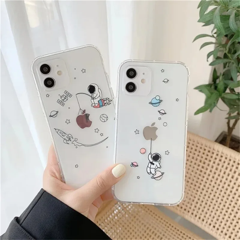 Cartoon Space Astronaut Shockproof Transparent Phone Case Cover