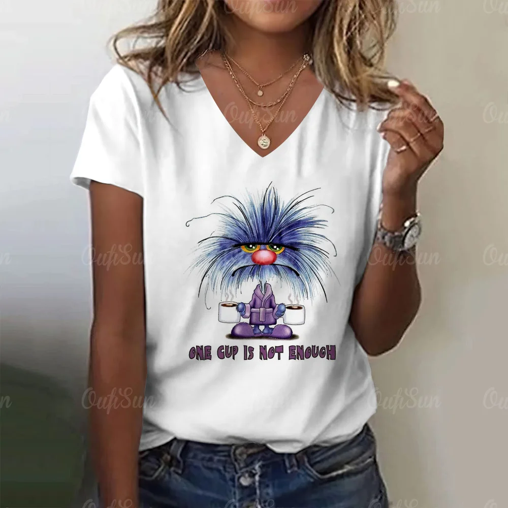 Summer New Women's Fashion T-Shirt V-Neck Daily Top Shirt Casual Women'S 3d Cartoon Printed T Shirt Regular Street Femmes Wear