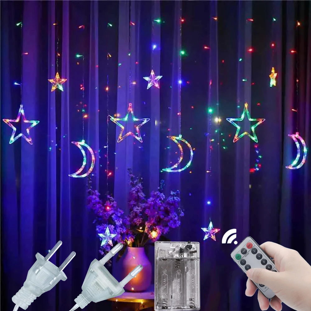 

Christmas Lights Ramadan Decorations Star Garland Curtain Fairy String Lights Outdoor For Home Room 2023 New Year Party Decor