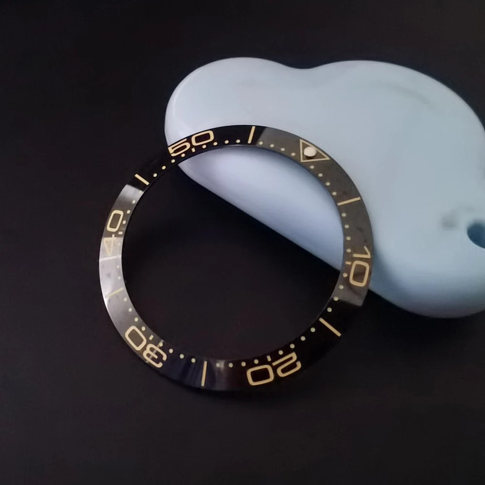 Sleek Black Blue Ceramic Bezel Insert with Green Luminous Accents