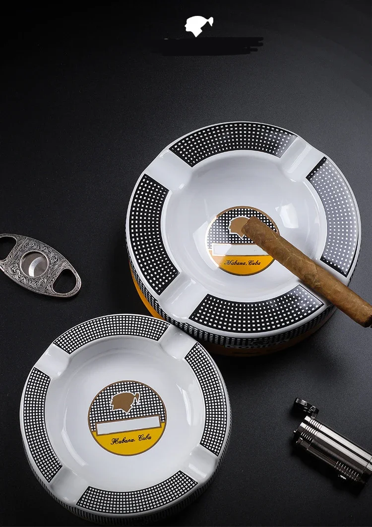 Ashtray High-definition Bone China Ceramic Round Cigar Ashtray for home 4 holders Smoking Ash Tray Cigars Accessories