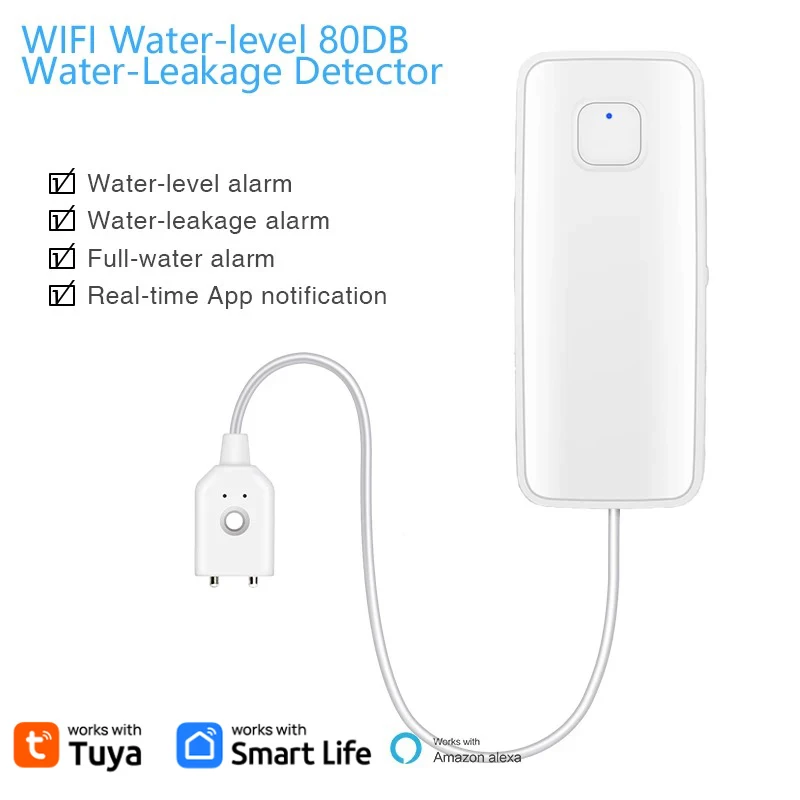Water Sensor Tuya WiFi Smart Water Leak Sensor Water Overflow Level Detector 80dB Sound Alarm System Flood Leakage Remote Monitor