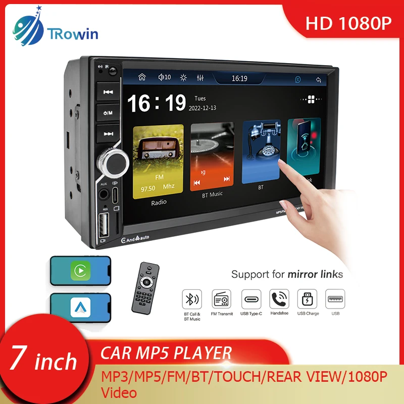 

7Inch 2Din Car Radio MP5 Automotive Multimedia Wireless Carplay Android Auto Universal Car Stereo Bluetooth FM Audio
