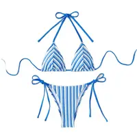 9 Colors New Towel Cloth Halter Neck Tie Up Striped Bikini Swimsuit For Women Summer Beach Vacation Low Waisted Swimwear 2024 1