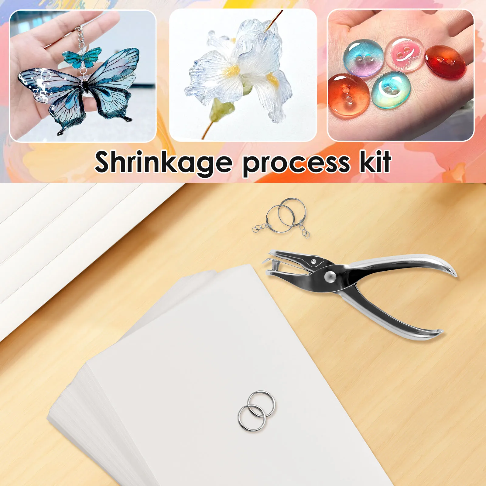 251개 DIY 개인 맞춤형 슈링키 딩크 키체인 키트 (슈링키 딩크 시트 50개, 키체인 100개, 오프닝 링 100개, 홀 펀치 1개 포함)