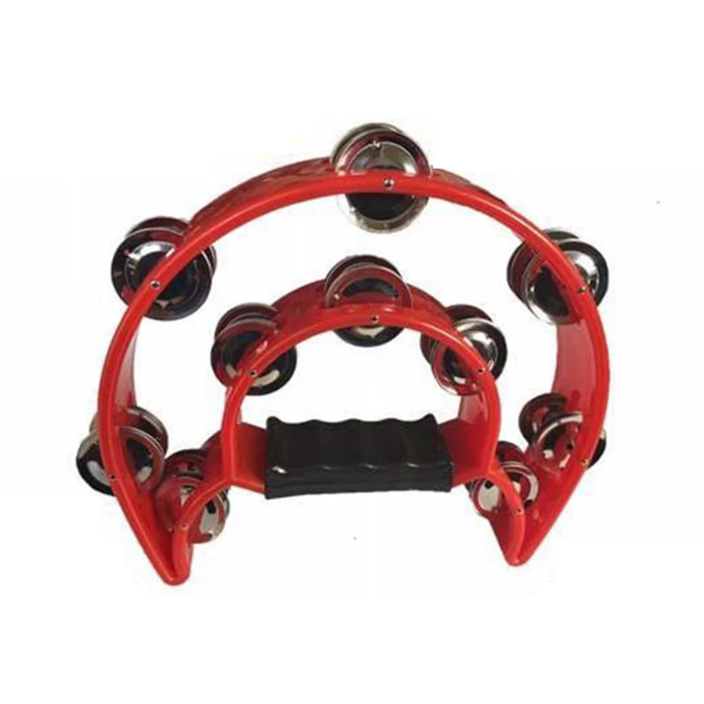 

Moon Handheld Tambourine Double Row Metal Bells Musical Percussion Cutaway Design Recording Tambourine ( Red )