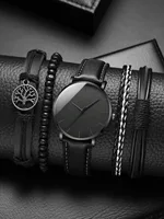 Watch New Men Watch Luxury Bracelet Set Fashion Business Black Leather Quartz Wrist Watches For Men Gift Set Relogio Masculino 1