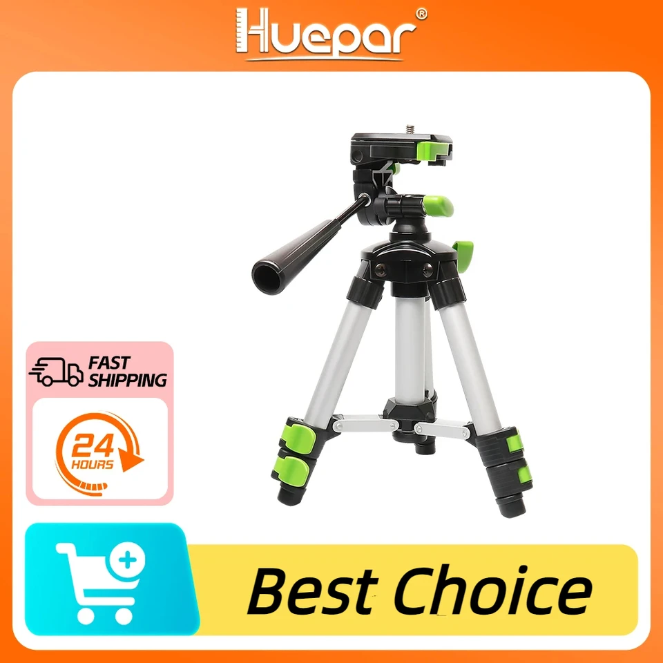 Huepar Adjustable Tripod For Laser Levels & Cameras - 50cm Max Height, 3-Way Pan Head, Quick Release