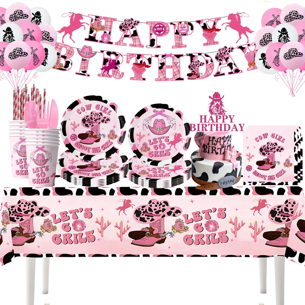 

Western Cowboy Party Decoration Hat Boots Paper Cup Plate Pink Girl Birthday Party Selection Cartoon Racecourse Baby Bath Suppli