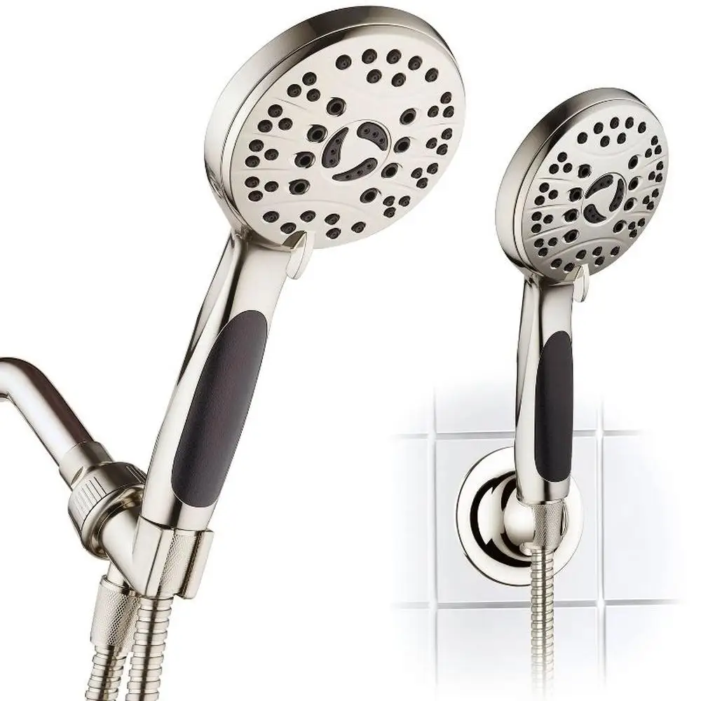 

Luxury Handheld Shower Head with Extra Wall Bracket Nickel US-Designed 6 Settings Anti-Slip Handle 3-Way Water Diverter Easy