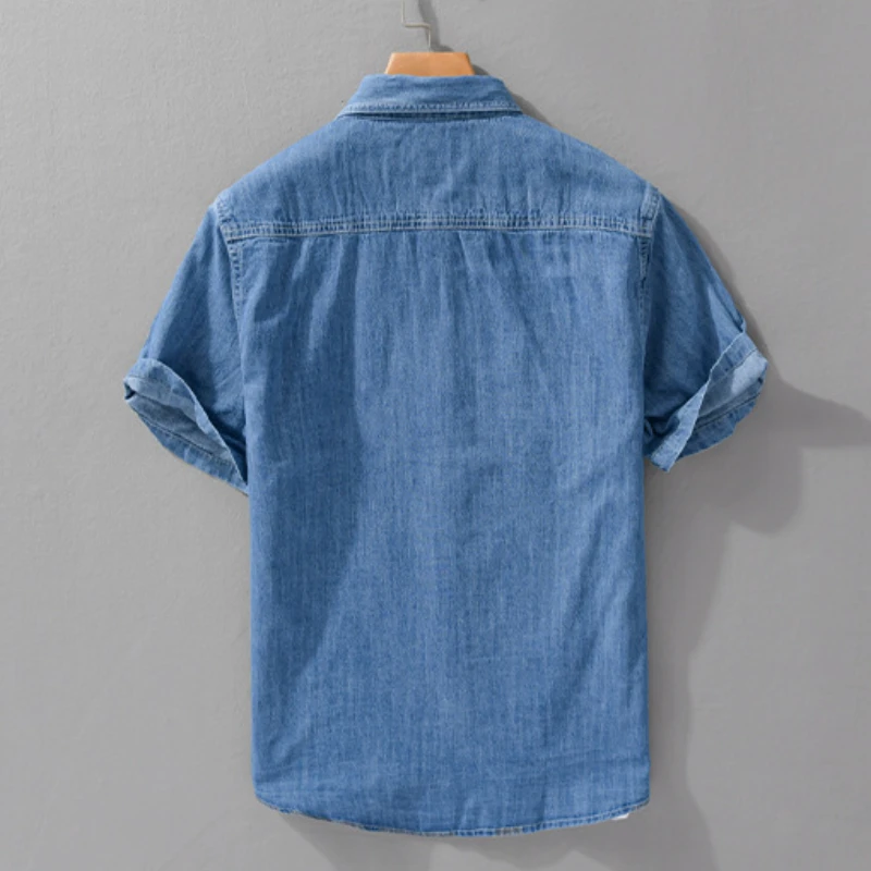 Denim Shirt Light and Thin Summer Short-sleeved Denim Shirt for Men Suitable for Daily Commuting