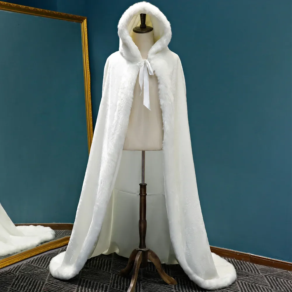 MANRAY Winter Long Warm Wedding Capes White Wedding Cloak Floor Length Bride Shawl Faux Fur Cape Coat Adult Bridal Wrap In Stock