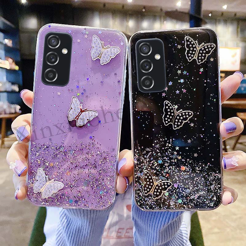 Coque de téléphone à la mode pour Samsung Galaxy A54, A34, 5G, A24, 4G, SamsungA54, ciel étoilé, papillons, couverture arrière souple transparente_voghion.com