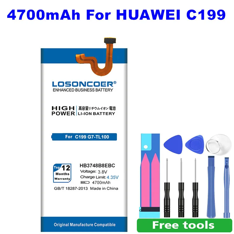 

LOSONCOER 4700mAh HB3748B8EBC Battery For Huawei Ascend C199 G7 G7-TL100 C199-CL00 C199S RIO-AL00,CL00 L01 L02 L03 L11 TL00 UL00