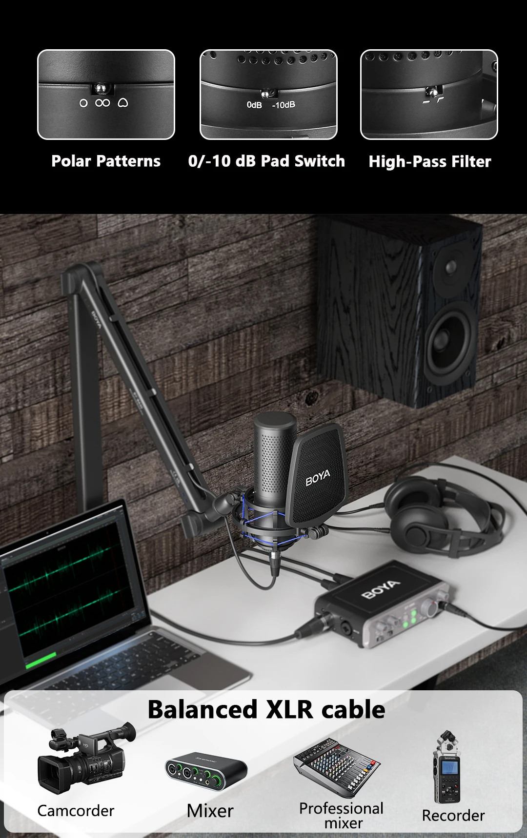 BOYA BY-M1000 PRO Large Diaphragm Condenser Studio Microphone