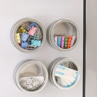 Magnetic Fridge Organiser Round Tin Box With Magnet Kitchen Spice Storage Box Home Office Organisers With Transparent Cover 2