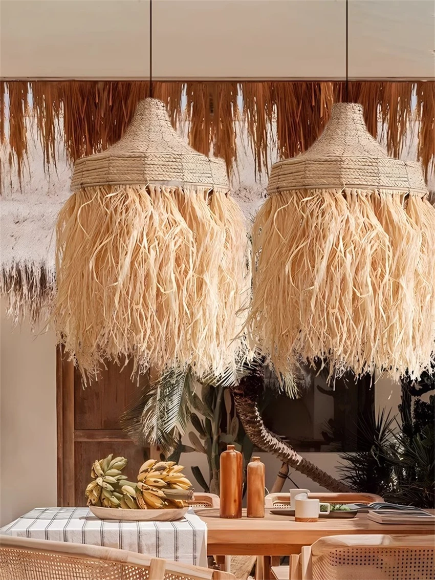 

Wabi-sabi style restaurant handmade tassel pendant lights Southeast Asian hotel Dining room balcony decor pendant lamps fixtures
