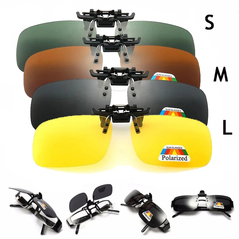 4 Color Grey Lenses Polarized Sunglasses Clip On Flip Up UV 380 Driving  Fishing Night Vision Glasses Clips - AliExpress