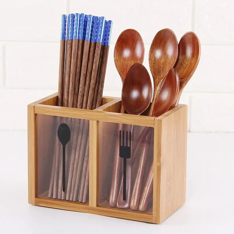 Cutlery Storage Box Minimalist Tableware Storage Holder Box Household Multi-functional Large Capacity Bamboo Utensil Organizer 4