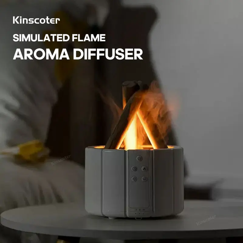 

KINSCOTER Simulated Flame Aroma Diffuser Bonfire Air Humidifier Ultrasonic Cool Mist Maker Fogger LED Essential Oil Lamp Difusor