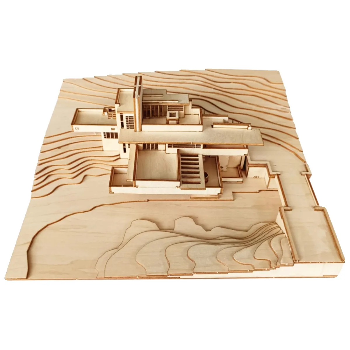 1:200 규모 건축 목조 빌딩 블록 Fallingwater 빌라 조립식 주택 소형 건설 조립 모델 키트