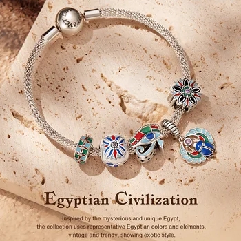 WOSTU 925 Sterling Silver Egypt Culture Flower Charms Pendants Eye of Horus Beads fit for DIY Making Bracelet & Bangle Jewelry