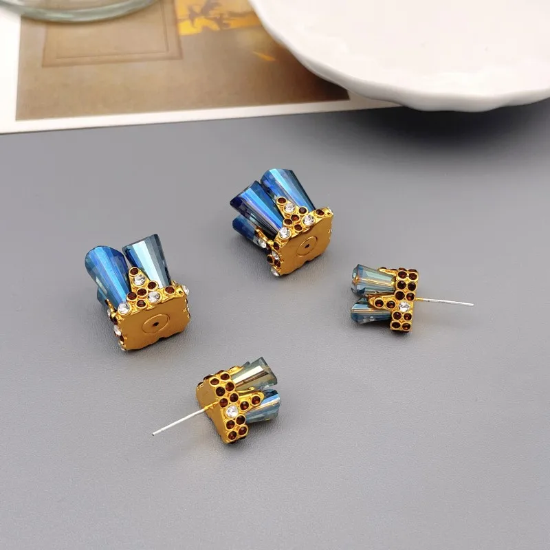 French Socialite Style Luxury Hyperbole Crystal Front And Rear Style Stud Earrings Women Ceremonial Dress Match Earring Jewelry