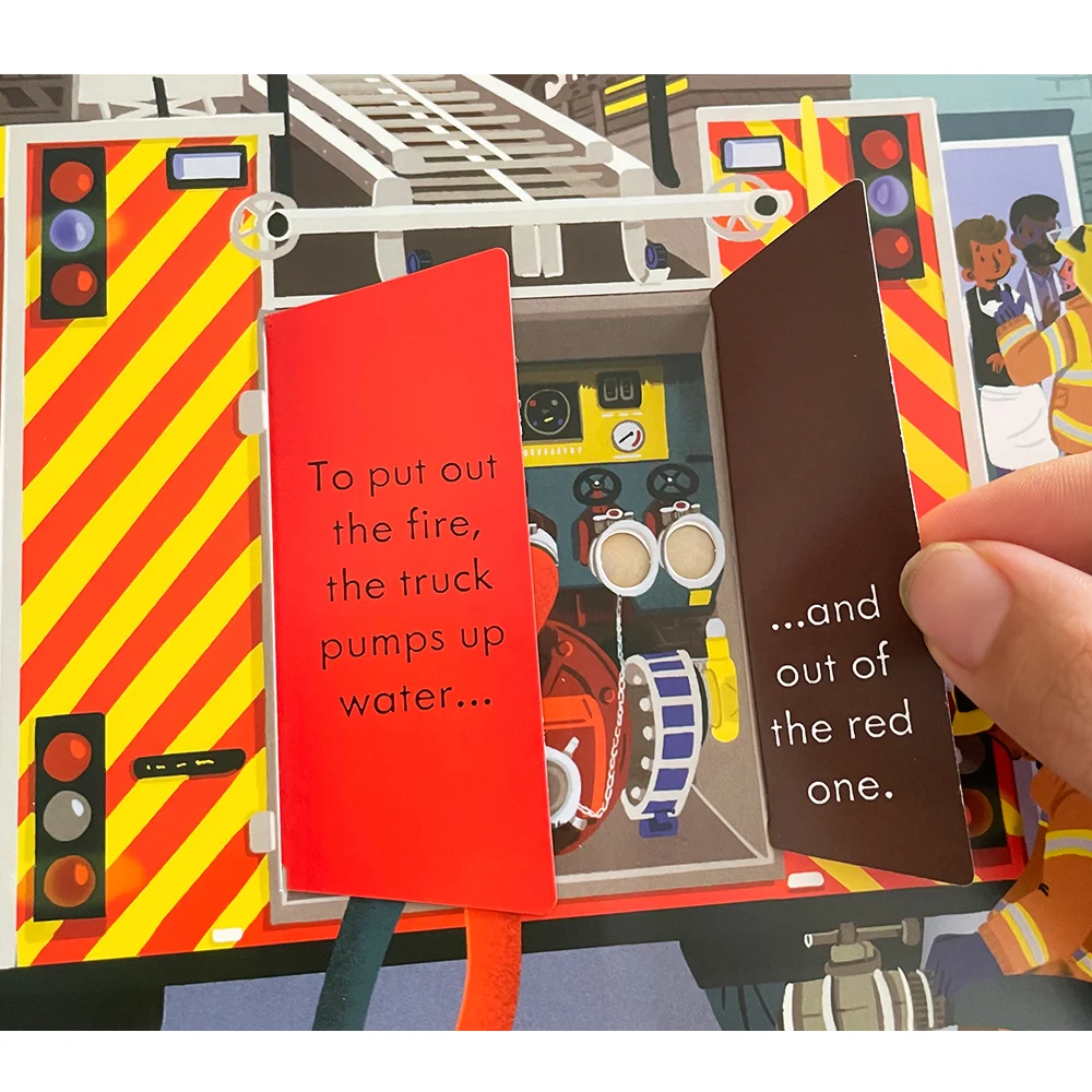 Usborne Peep Inside How A Fire Engine Works 3D Flap English Cardboard Book for Kids Baby Early Childhood Education Picture Book 4