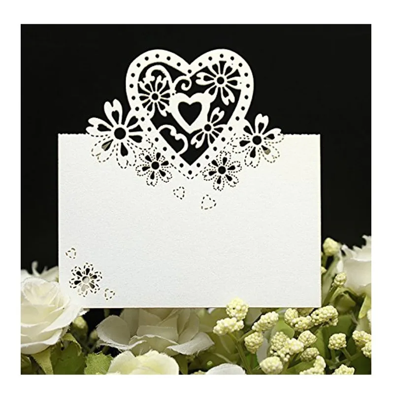 Place Cards 50pcs Cut Heart-Shaped Hollow Wedding Table Number Name Place Card Wedding Party Decoration