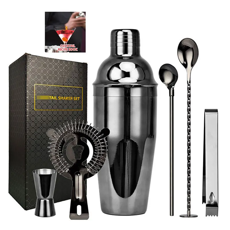 Gold Black Rose Gold Color 750/600ml Boston Cocktail Shaker Kit Bar Set Martini Stainless Steel Bartender Tool with Recipe Book