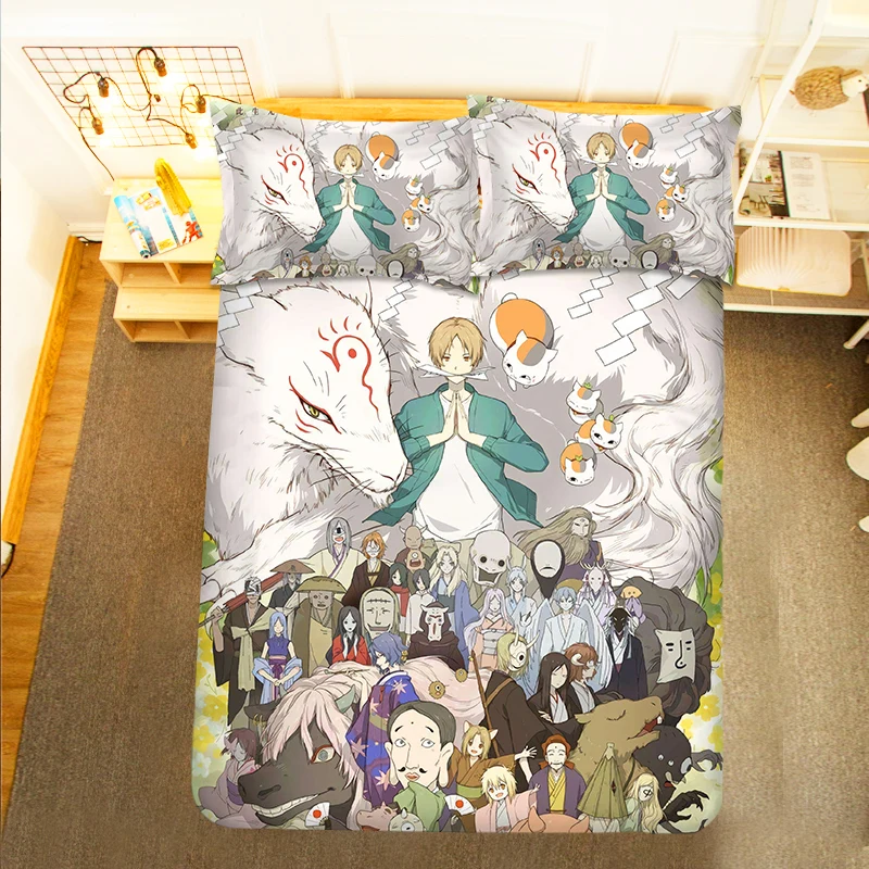 Natsume Yuujinchou Friends Ablumn 3PCS Duvet Cover Sets Cartoon Bedding Children Room Pillow Case 