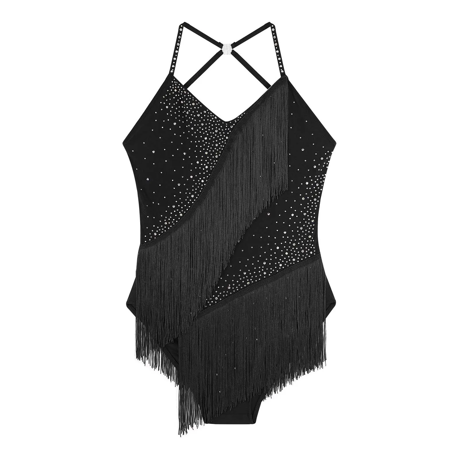 Frauen Jazz Latin Dance Body Kleid Ärmellose Strass Quasten Trikot Dancewear Skating Gymnastik Cha-cha Samba Kostüm – Detail 19
