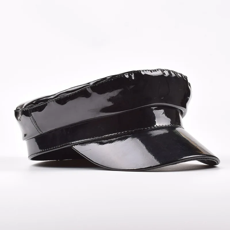 Ladies PU leather beret military sailor cap British retro octagonal newsboy hat