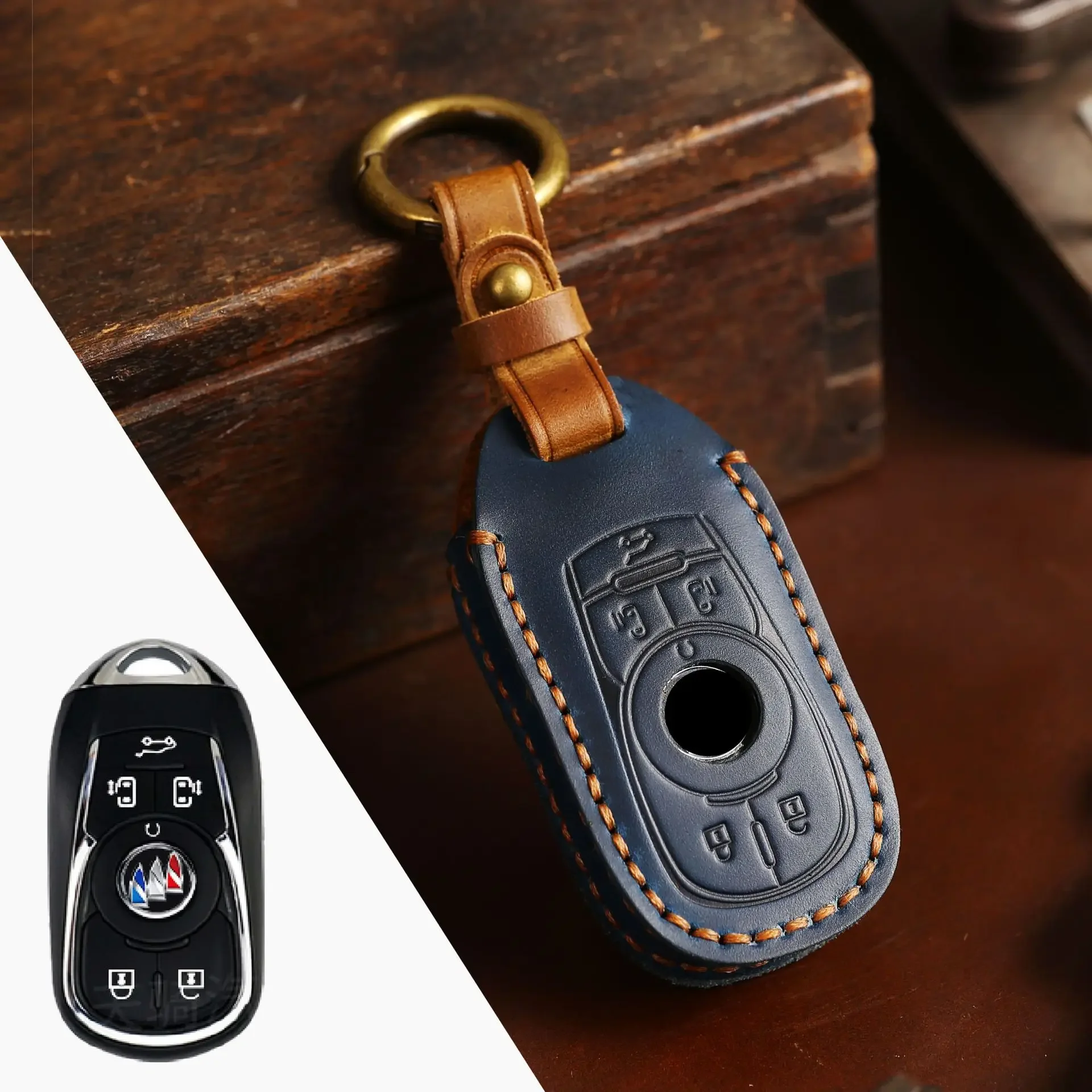 Luxury Leather Key Fob Cover: Anti-Scratch, Shockproof Protection with Metal Ring