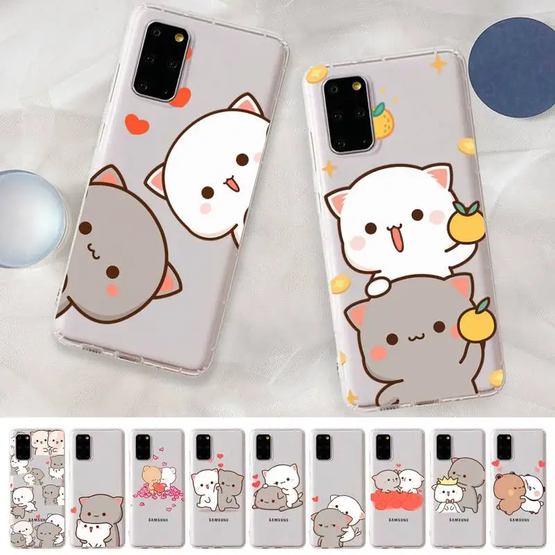 

Fun Cartoon Peach Mochi Cat Phone Case for Samsung S20 S10 lite S21 plus for Redmi Note8 9pro for Huawei P20 Clear Case