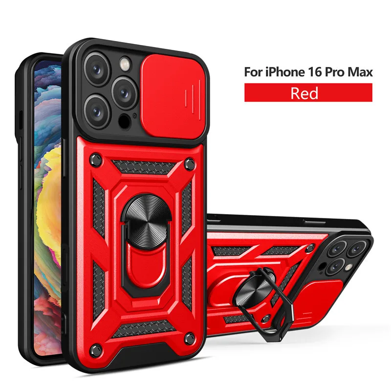 Military Grade Bumper Armor Case with Ring Cover and Slide Lens Protector
