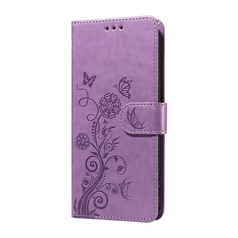Fringed Iris Leather Flip Wallet Phone Case with Card Slot