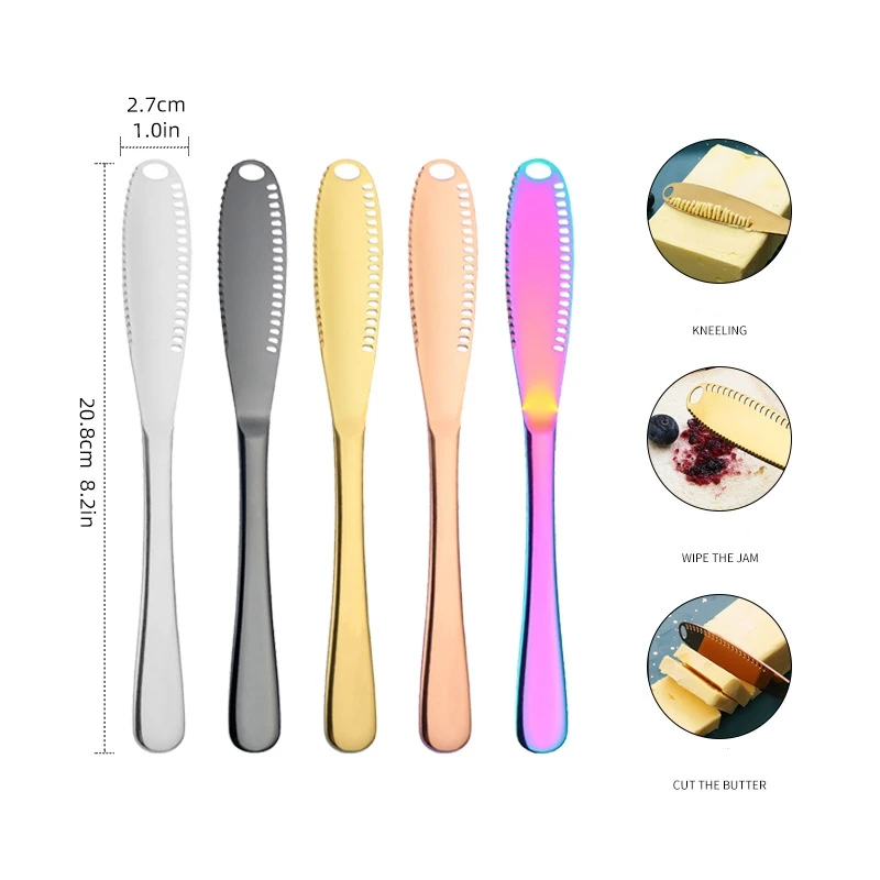 Multifunction Butter Knife With Hole Cheese Dessert Jam Knife Stainless Steel Cutlery Tool Kitchen Toast Bread Tableware