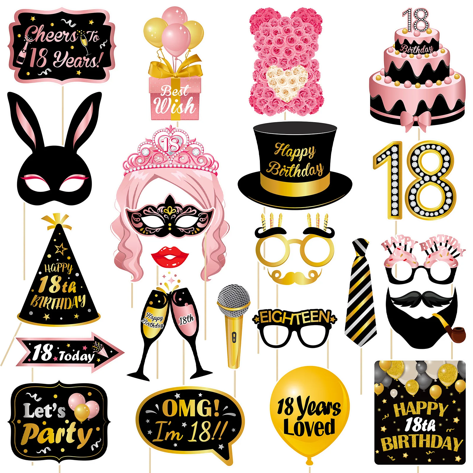

24pcs photo booth props birthday rose mean party- Thick Party Decoration Signs Photo Props for Celebration Birthday Banquet