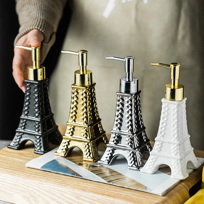 

200ml Eiffel Iron Tower Shape Luxury Ceramic Storage Bottle Hand Sanitizer Shower Gel Shampoo Conditioner Bathroom Accessories