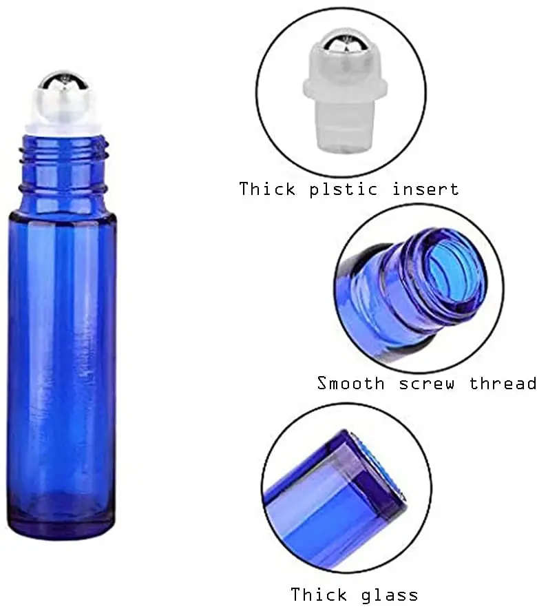 25pcs 10ml Cobalt Blue Glass Roller Bottles Empty Refillable Essential Oil Glass Roller Bottle with Stainless Steel Balls