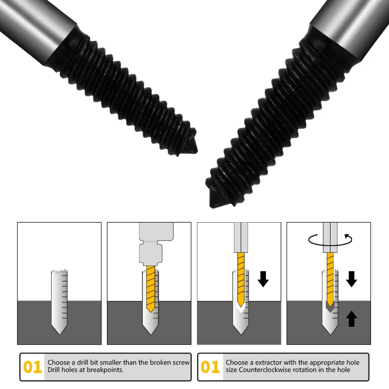 5pcs 6pcs Broken Head Screw Extractor Center Metal Drill Bit Set Easy Out Remover Damaged Bolts Drills Tools