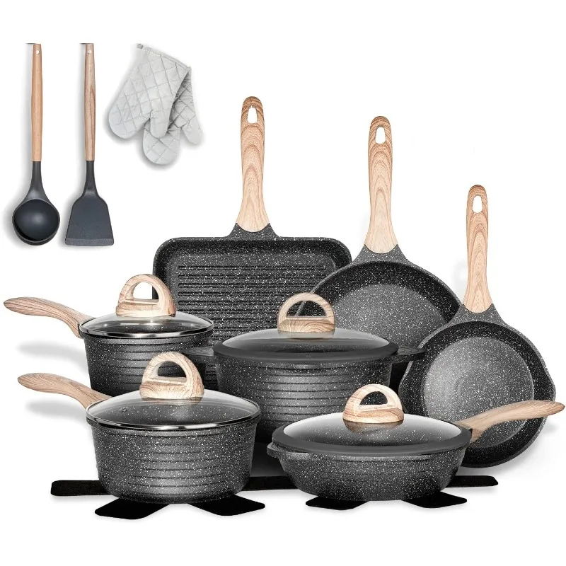 

Pots and Pans Set Nonstick 20PCS, Granite Coating Induction Compatible with Frying Saucepan, Sauté Pan, Grill Cooking Pots