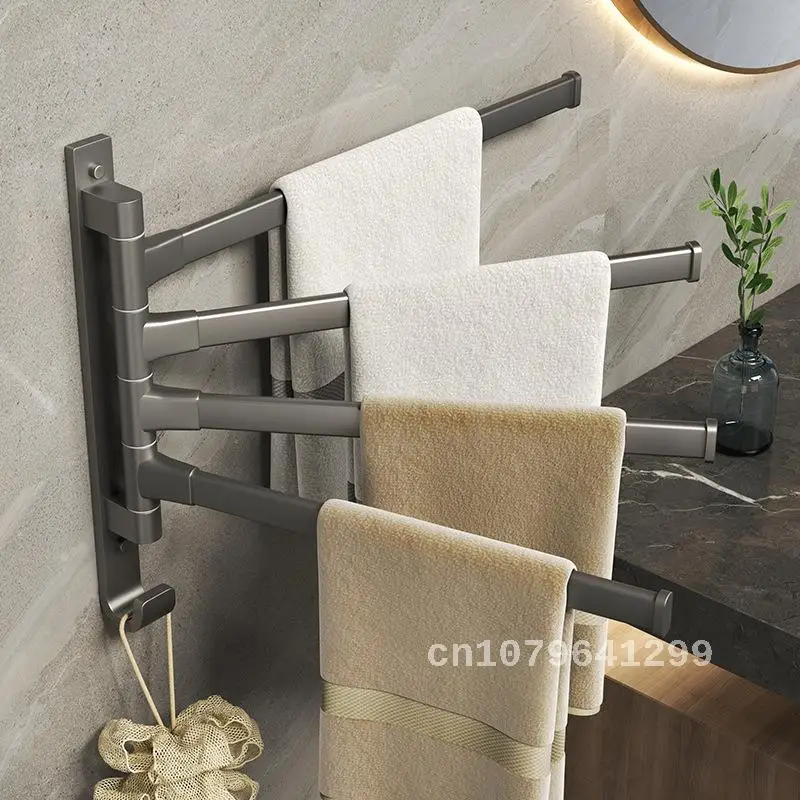 

2023 Dormitory Bathroom Hanger Towel Bar Storage Rack, New Space Aluminum Gun Grey Rotating Towel Rack, Punch-free Toilet Shelf