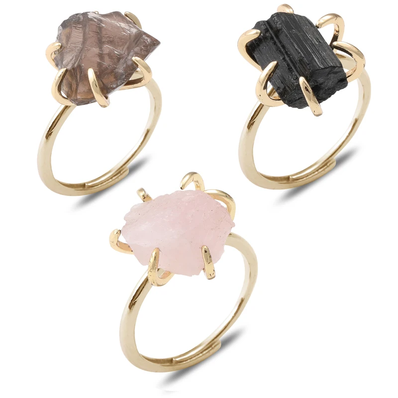 여성을위한 크리스탈 반지 3 개/대 조정 가능한 천연석 반지, 자수정 실버 파티 보석, 오팔 보석, 선물 반지