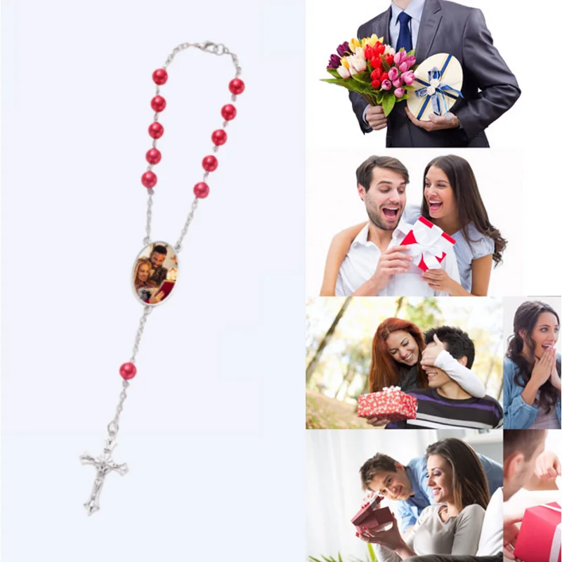 Customized Personal Image Car Pendant with ABS Beads - Unique Commemorative Gift