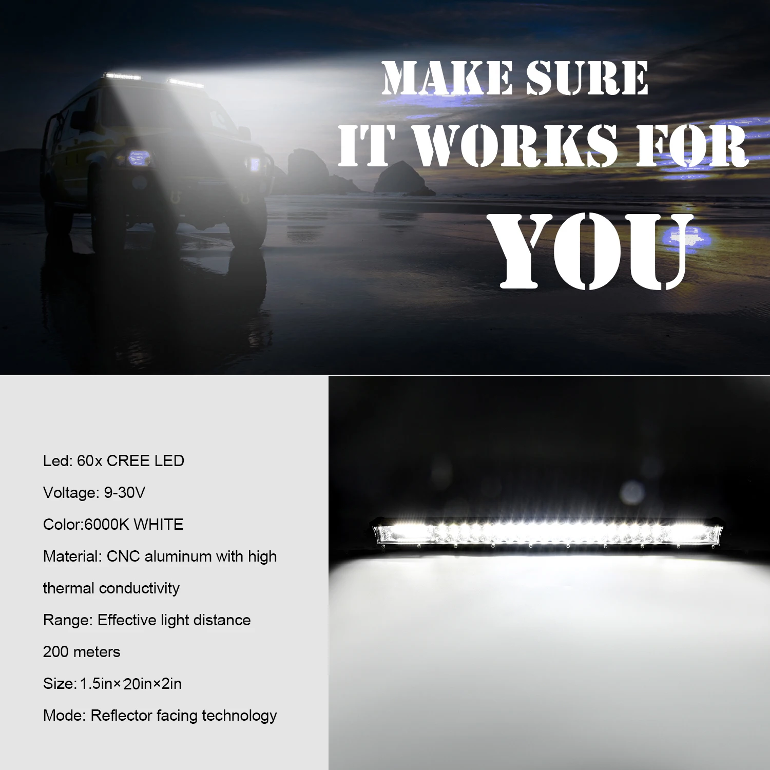 Car 6/15/20inch LED Lighthouse Led Work Light Bar Flood/spot Mixed Beam Off Road